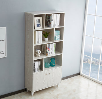 Bookcase, Bookshelf With Doors, White White Closed Back Wood With Doors Mdf