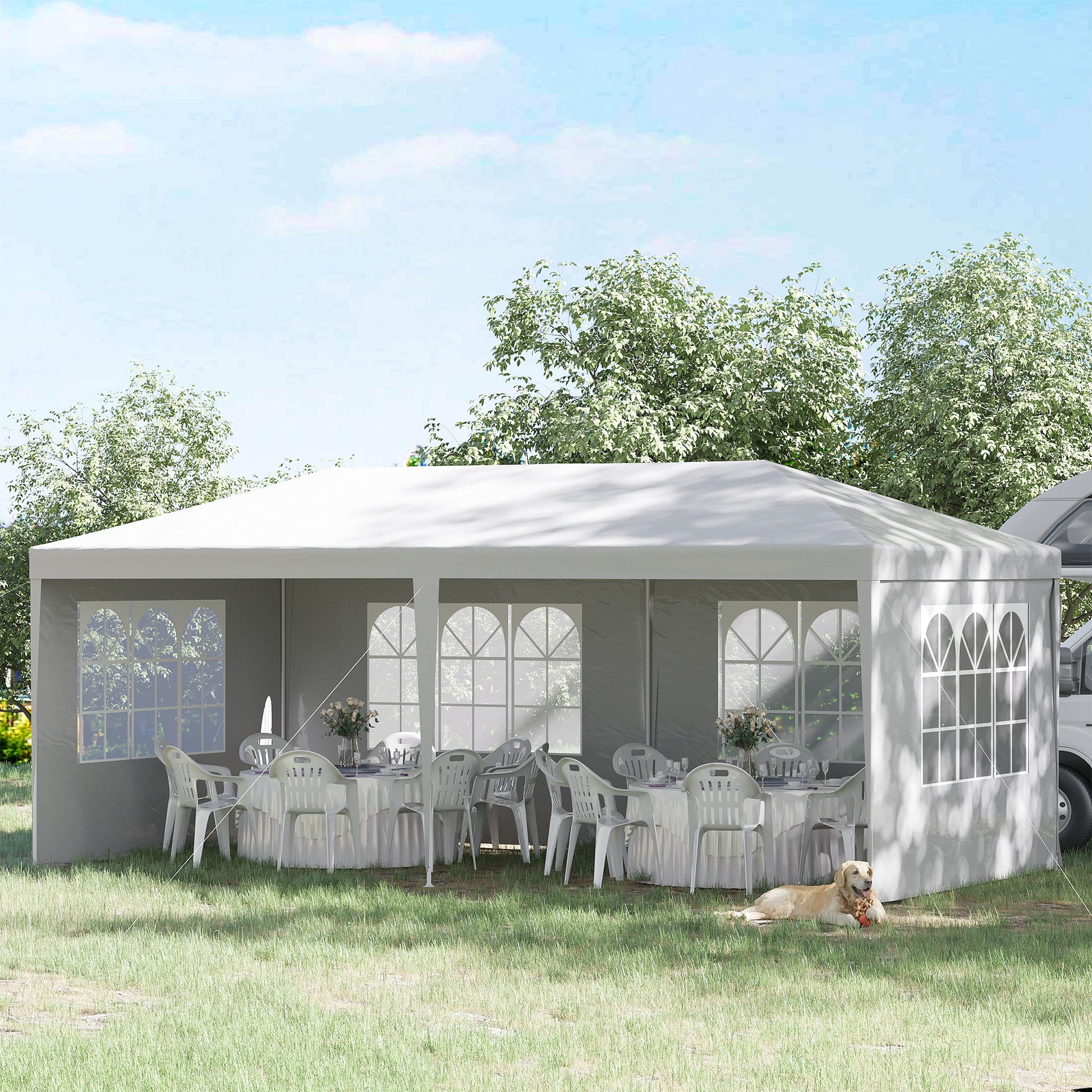 Outsunny 10' X 20' Large Party Tent, Events Shelter Canopy Gazebo With 4 Removable Side Walls, Shade Shelter For Weddings, White White Steel