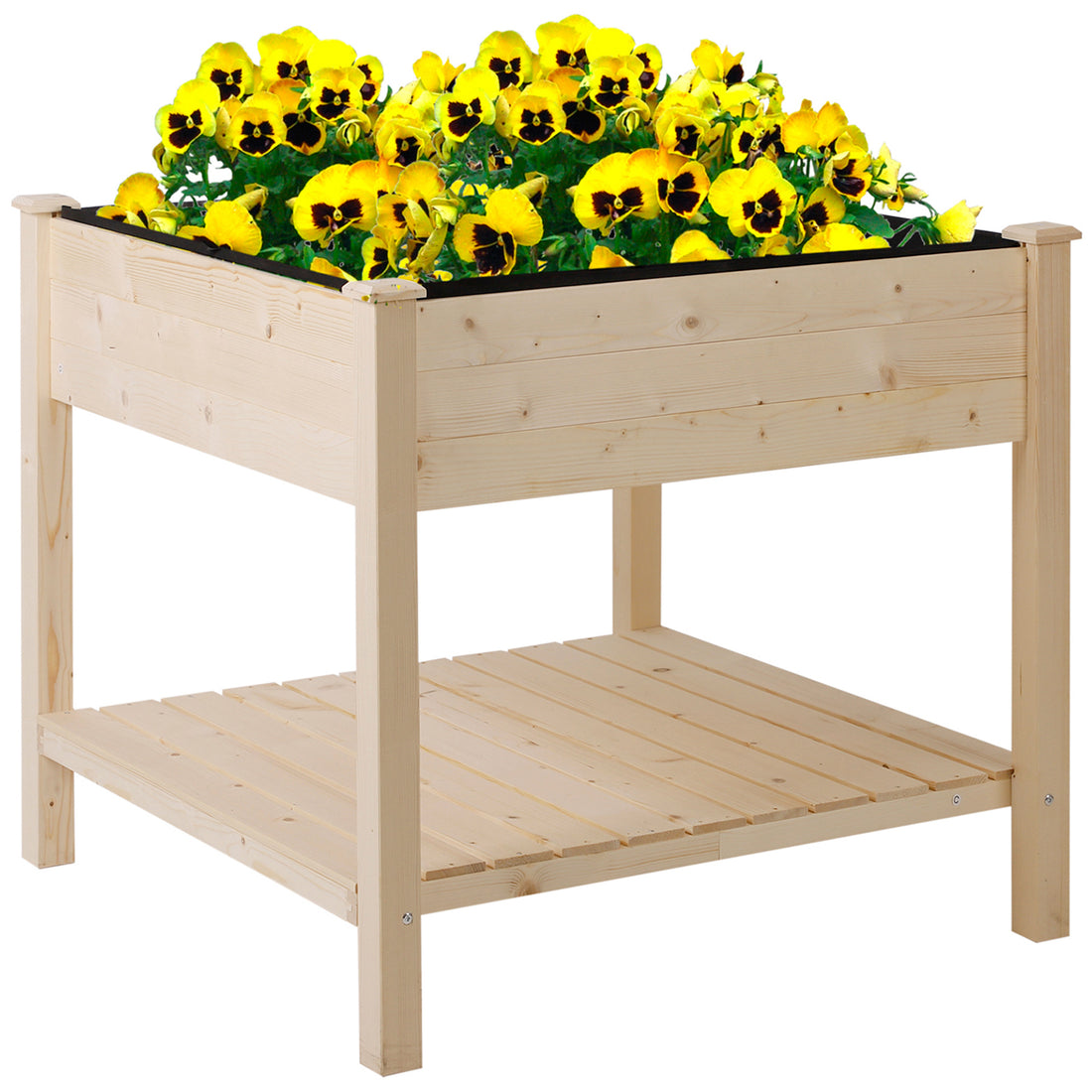 Outsunny 36'' X 36'' Raised Garden Bed With Storage Shelf, 2 Tiers Elevated Wooden Planter Box Stand For Vegetable Flower Herb, Patio, Balcony And Backyard Natural Wood