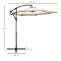 Outsunny 10Ft Cantilever Umbrella, Offset Patio Umbrella With Crank And Cross Base For Deck, Backyard, Pool And Garden, Hanging Umbrellas, Tan Brown Steel