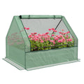 Outsunny Raised Garden Bed With Mini Greenhouse, Galvanized Outdoor Planter Box With Cover, For Herbs And Vegetables, Use For Patio, Garden, Balcony, Green Cover And Silver Planter Green Steel