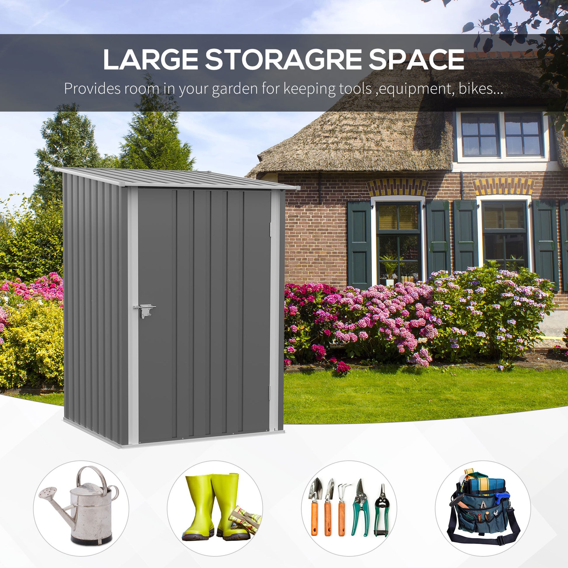 Outsunny 3.3' X 3.4' Outdoor Storage Shed, Galvanized Metal Utility Garden Tool House, 2 Vents And Lockable Door For Backyard, Bike, Patio, Garage, Lawn, Gray Gray Steel