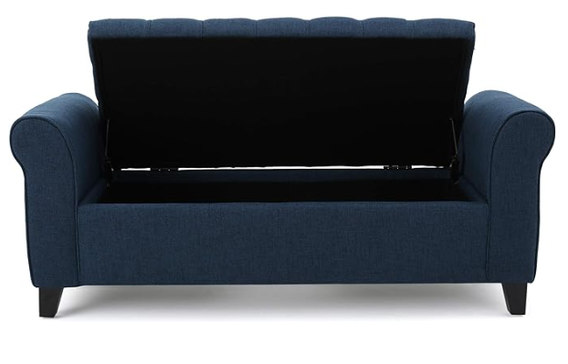 Hayes Armed Storage Bench Navy Blue Fabric