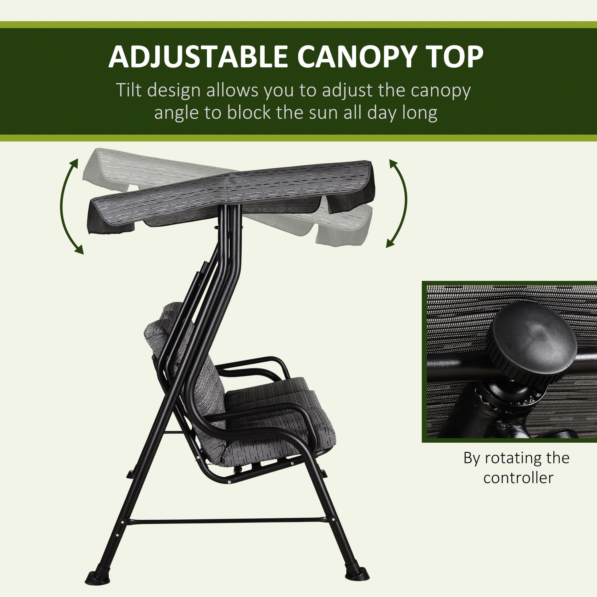 Outsunny 3 Seat Patio Swing Chair, Outdoor Swing Glider With Adjustable Canopy, Removable Thicken Cushion, And Weather Resistant Steel Frame, For Garden, Poolside, Backyard, Black Black Steel
