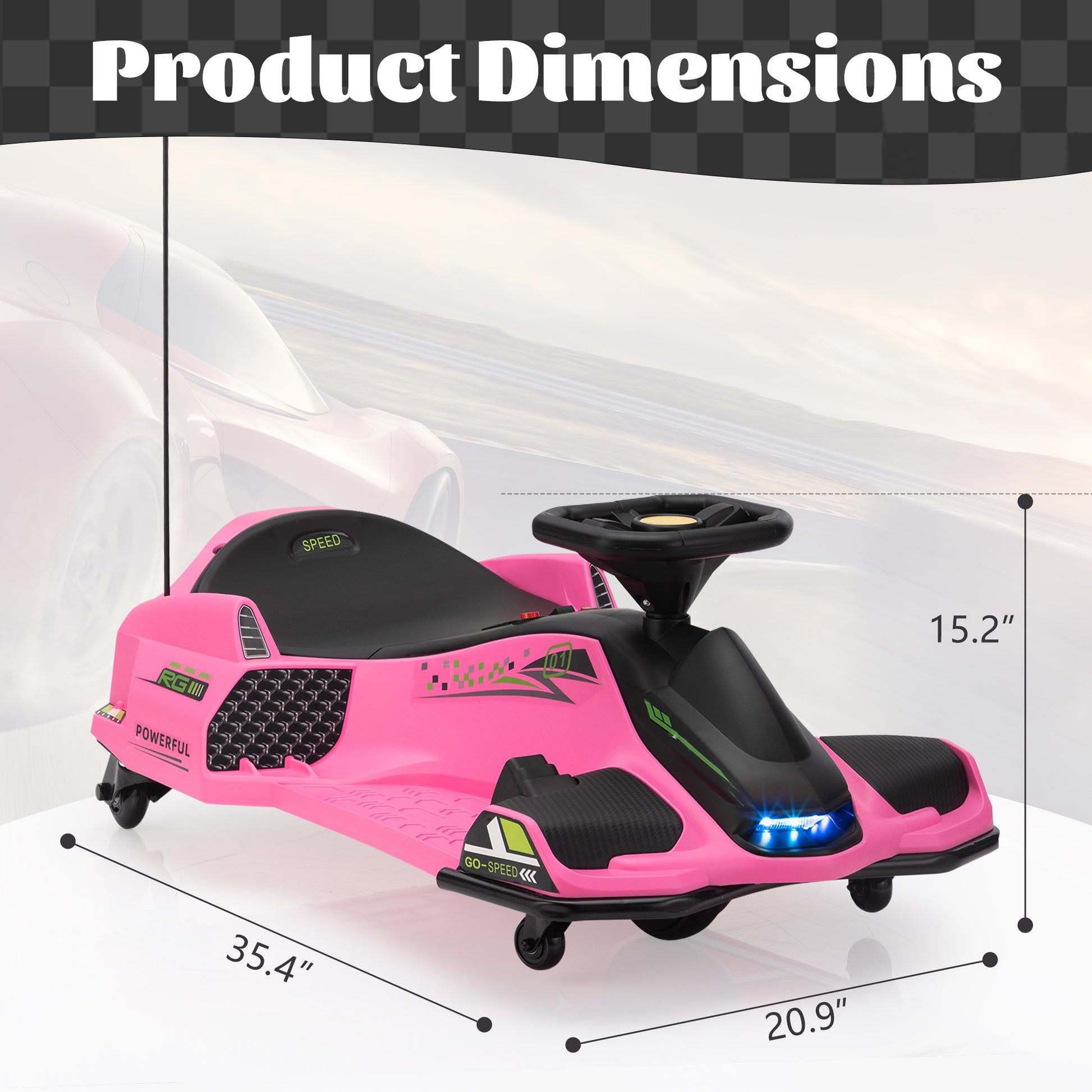 12V Kids Ride On Drifting Car, Electric Go Kart W Mp3, Usb, Led Lights, High Low Speed, Power Display, Protector, Battery Powered Racing Vehicle Toy Gift For Children, 8 12 Years Old,Pink Pink Polypropylene