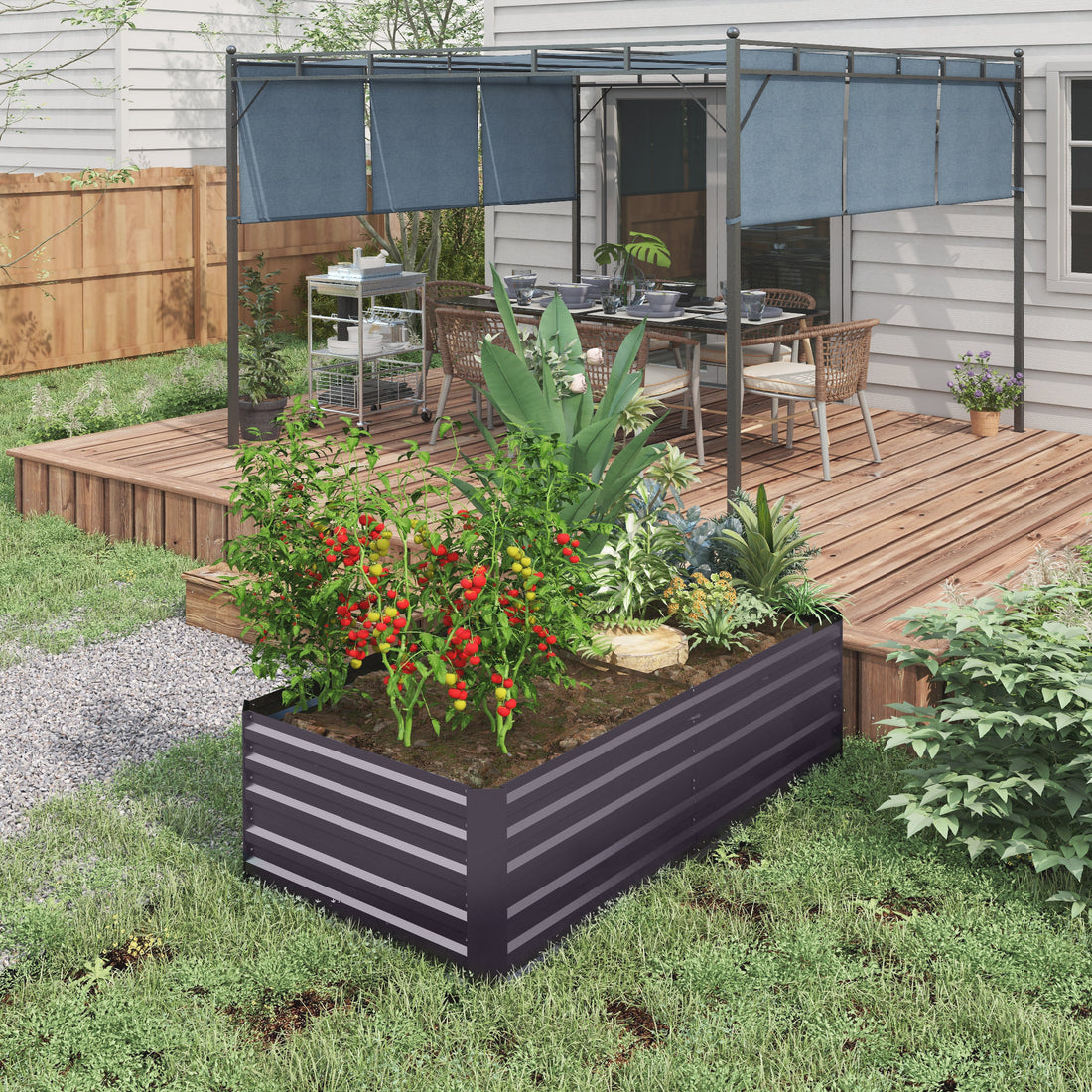 Outsunny Galvanized Raised Garden Bed Kit, Large And Tall Metal Planter Box For Vegetables, Flowers And Herbs, Reinforced, 6' X 3' X 2', Dark Gray Gray Steel