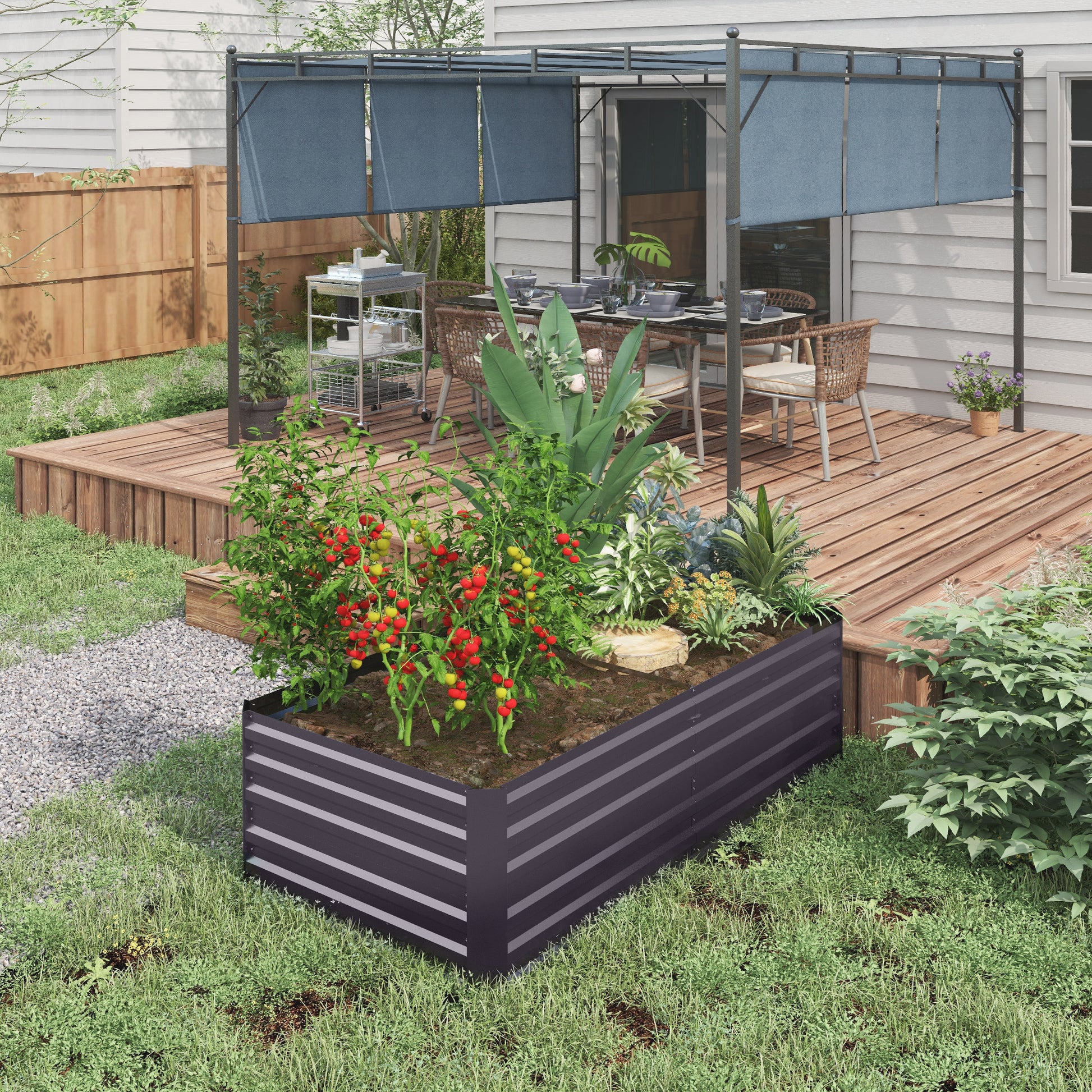 Outsunny Galvanized Raised Garden Bed Kit, Large And Tall Metal Planter Box For Vegetables, Flowers And Herbs, Reinforced, 6' X 3' X 2', Dark Gray Gray Steel