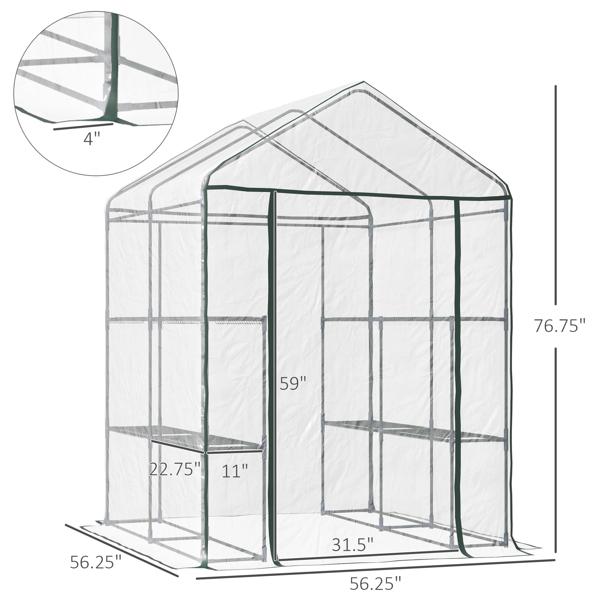 Outsunny 5' X 5' X 6' Mini Walk In Greenhouse Kit, Portable Green House With 3 Tier Shleves, Roll Up Door, And Weatherized Plastic Cover For Backyard Garden, Garden Clear Steel