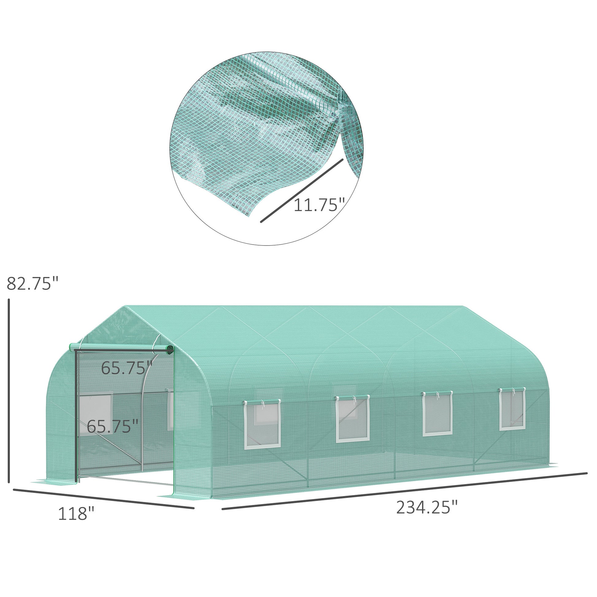 Outsunny 20' X 10' X 7' Outdoor Walk In Greenhouse, Tunnel Green House With Roll Up Windows, Zippered Door, Pe Cover, Heavy Duty Steel Frame, Green Green Steel