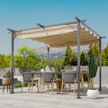 Outsunny 10' X 10' Outdoor Retractable Pergola Canopy, Metal Patio Shade Shelter For Backyard, Porch Party, Garden, Grill Gazebo, Beige Beige Steel