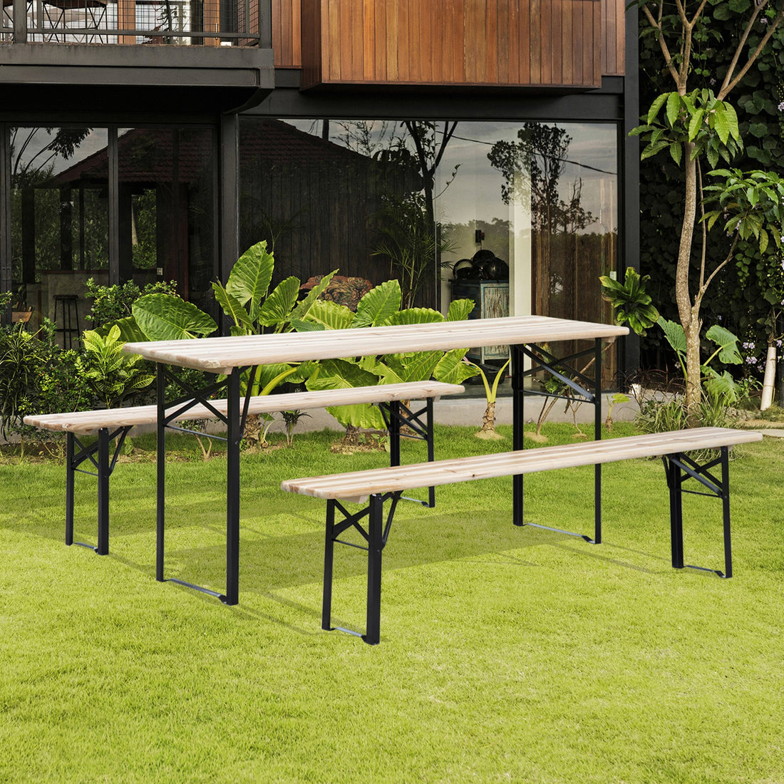 Outsunny 6' Portable Picnic Table And Bench Set, Outdoor Wooden Folding Camping Dining Table Set For Patio Garden Outdoor Activities Natural Steel