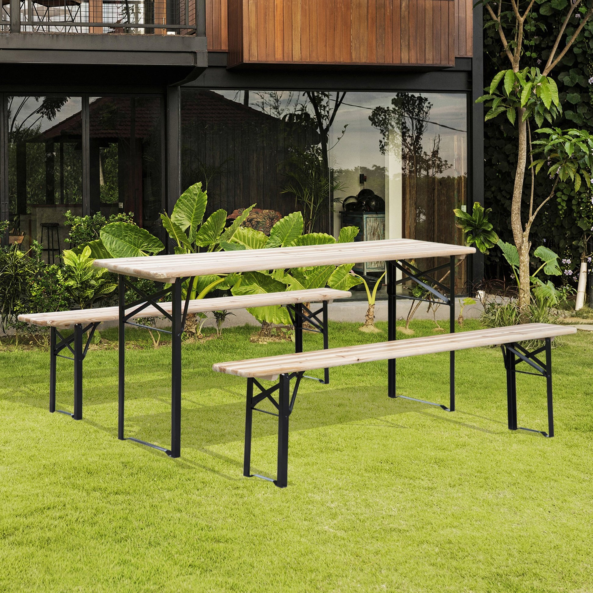 Outsunny 6' Portable Picnic Table And Bench Set, Outdoor Wooden Folding Camping Dining Table Set For Patio Garden Outdoor Activities Natural Steel