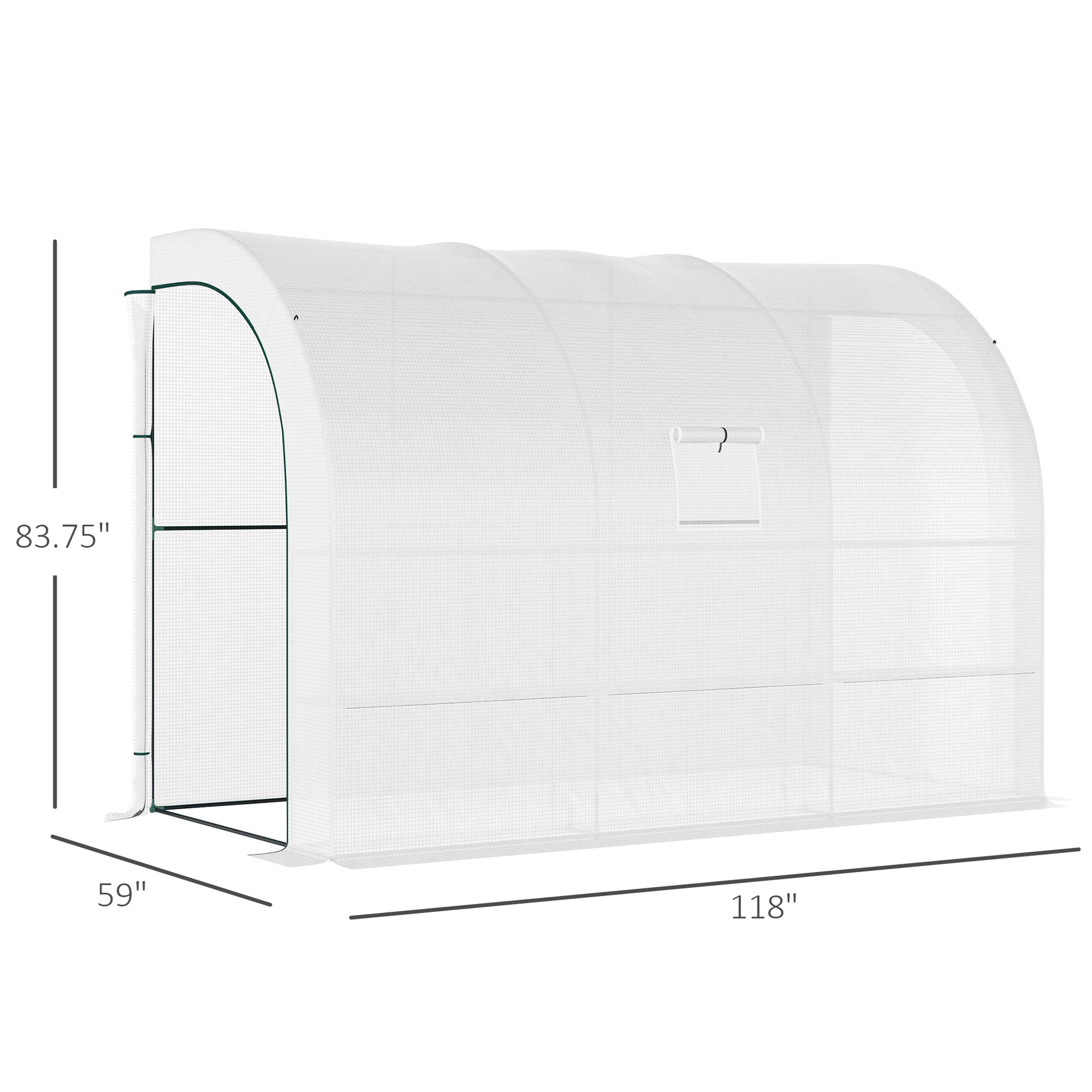 Outsunny 10' X 5' X 7' Lean To Greenhouse, Walk In Green House, Plant Nursery With 2 Roll Up Doors And Windows, Pe Cover And 3 Wire Shelves, White White Steel