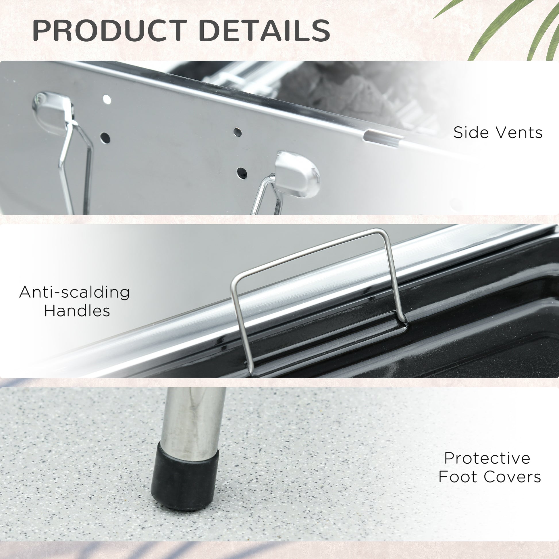 Outsunny Charcoal Grill, Stainless Steel Portable Folding Bbq, Outdoor Hibachi For Backyard Cooking, Camping, Picnic, Party, Tailgating And Travel With Pan, Grill Rack, Shelves, And Hooks Silver Stainless Steel