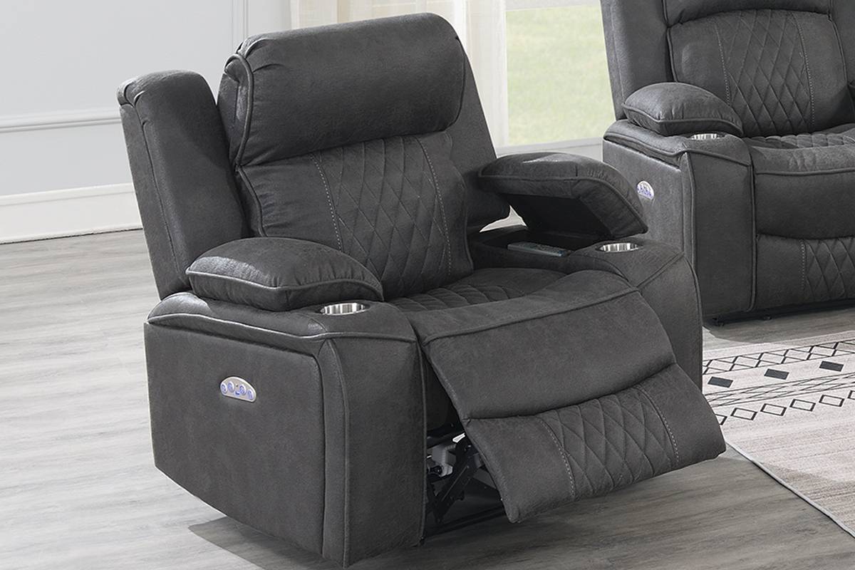 Power Motion Recliner Chair 1Pc Chair Contemporary Charcoal Color Gelstorage Arms W Cup Holder Living Room Furniture Charcoal Faux Leather Primary Living Space Cushion Back Contemporary,Modern Pillow Top Arms Metal & Wood