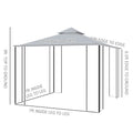 Outsunny 10' X 10' Patio Gazebo With Corner Frame Shelves, Double Roof Outdoor Gazebo Canopy Shelter With Netting, For Patio, Wedding, Catering & Events, Gray Gray Steel