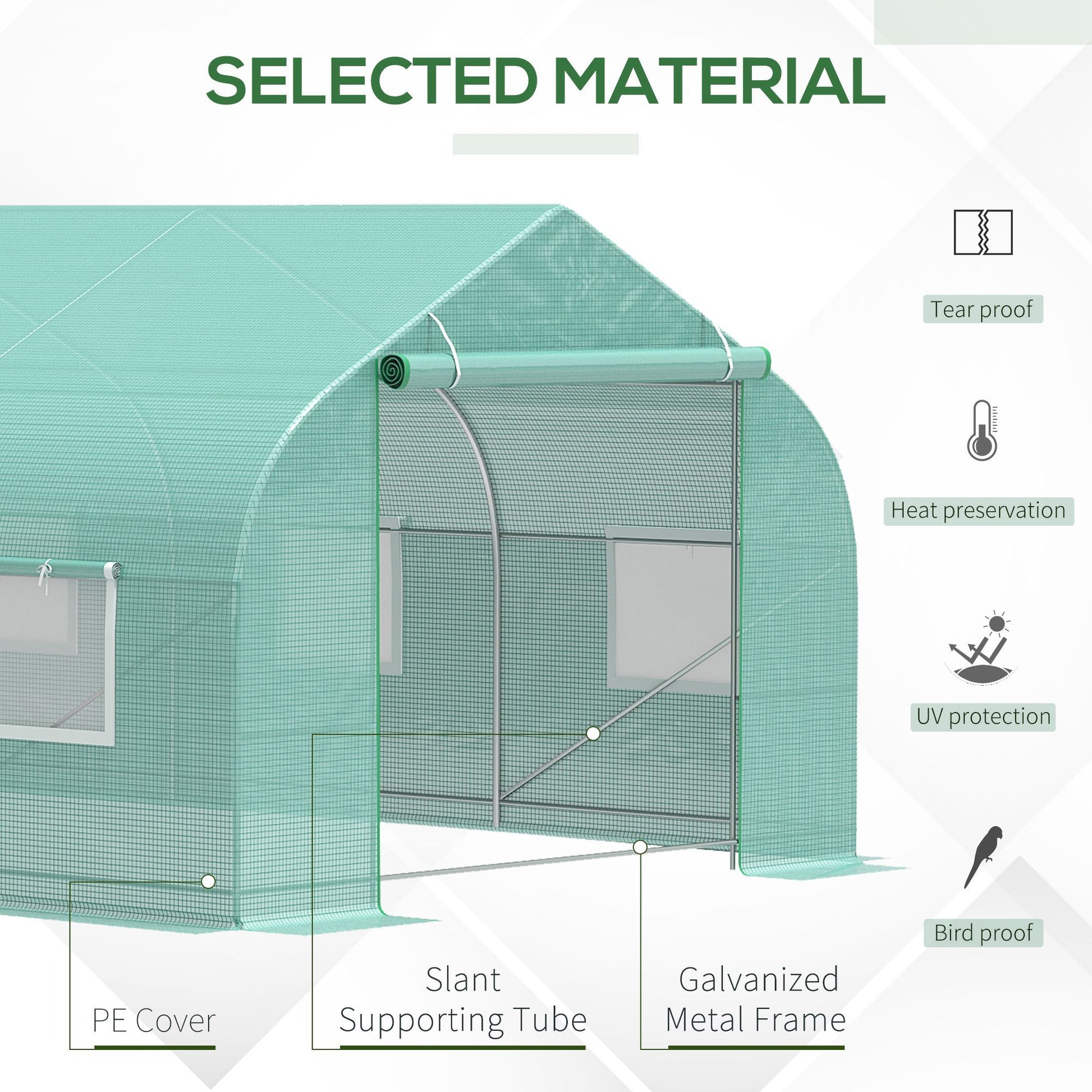 Outsunny 20' X 10' X 7' Outdoor Walk In Greenhouse, Tunnel Green House With Roll Up Windows, Zippered Door, Pe Cover, Heavy Duty Steel Frame, Green Green Steel