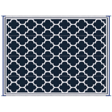 Outsunny Reversible Outdoor Rug Carpet, 9' X 18' Waterproof Plastic Straw Rug, Portable Rv Camping Rugs With Carry Bag, Large Floor Mat For Backyard, Deck, Picnic, Beach, Blue & White Blue Polypropylene