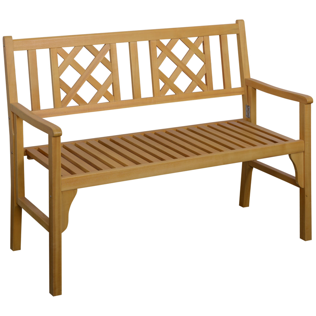 Outsunny 4Ft Wooden Outdoor Garden Bench For 2, Portable Folding Loveseat 2 Seater Chair With Backrest, Armrests And Slat Seat, Natural Yellow Wood