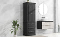 Tall Storage Cabinet With Three Drawers For Bathroom Office, Black Black Mdf