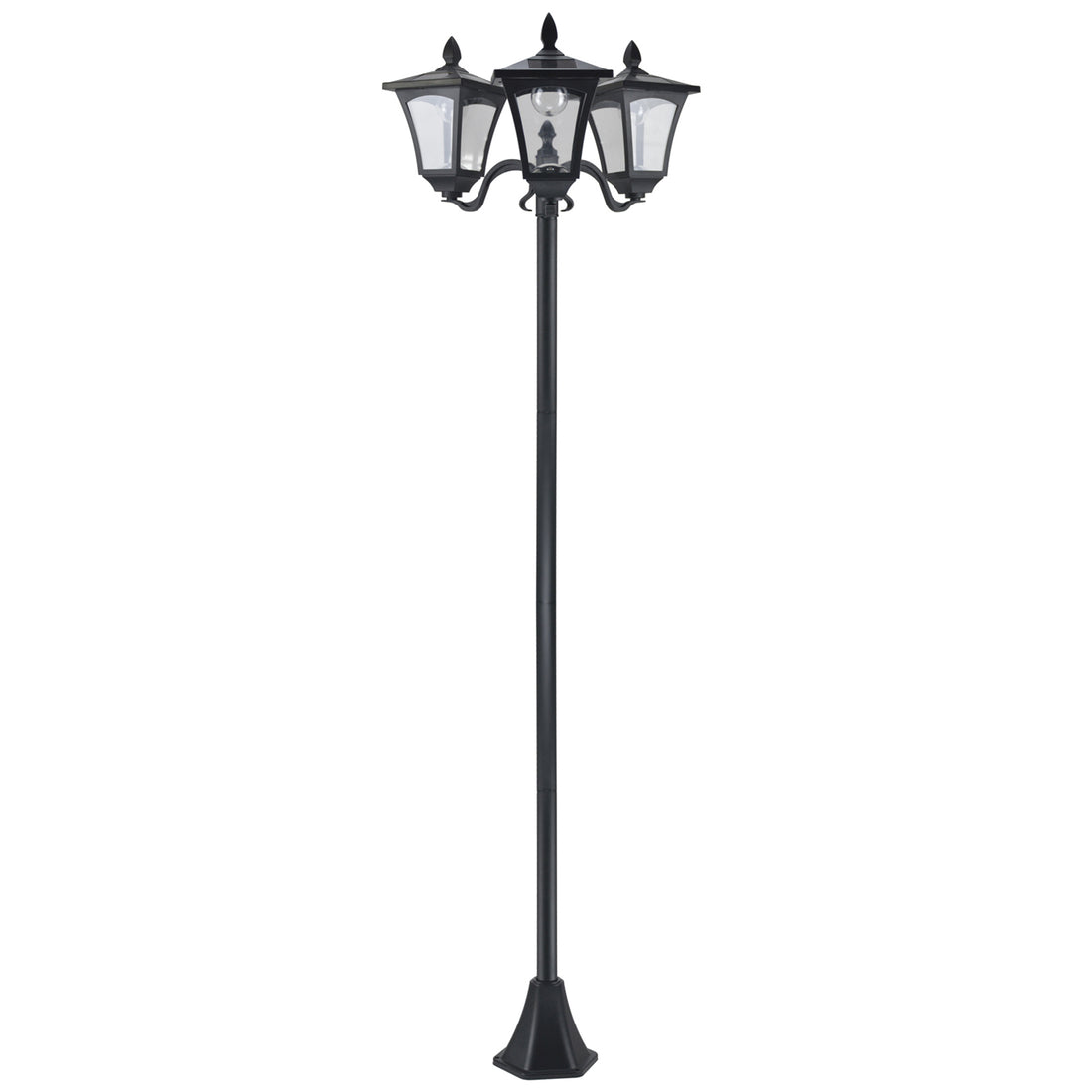 Outsunny 72" Solar Lamp Post, Triple Head Street Light, All Weather Waterproof Stainless Steel, Vintage Style For Garden, Lawn, Pathway, Driveway, Black Black Steel