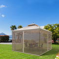 Outsunny 10' X 10' Patio Gazebo With Corner Frame Shelves, Double Roof Outdoor Gazebo Canopy Shelter With Netting, For Patio, Wedding, Catering & Events, Brown Brown Steel