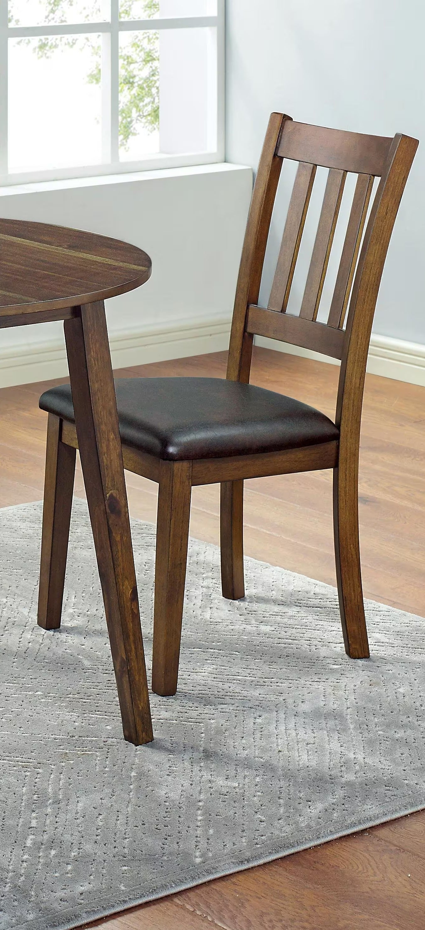 Cozy 3Pc Dining Set Round Dining Table And 2X Side Chairs Walnut, Dark Brown Transitional Solid Wood Dining Room Furniturepadded Seat Wood Walnut Brown Slat Back Seats 2 Wood Dining Room Solid Wood