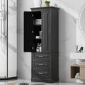 Tall Storage Cabinet With Three Drawers For Bathroom Office, Black Black Mdf