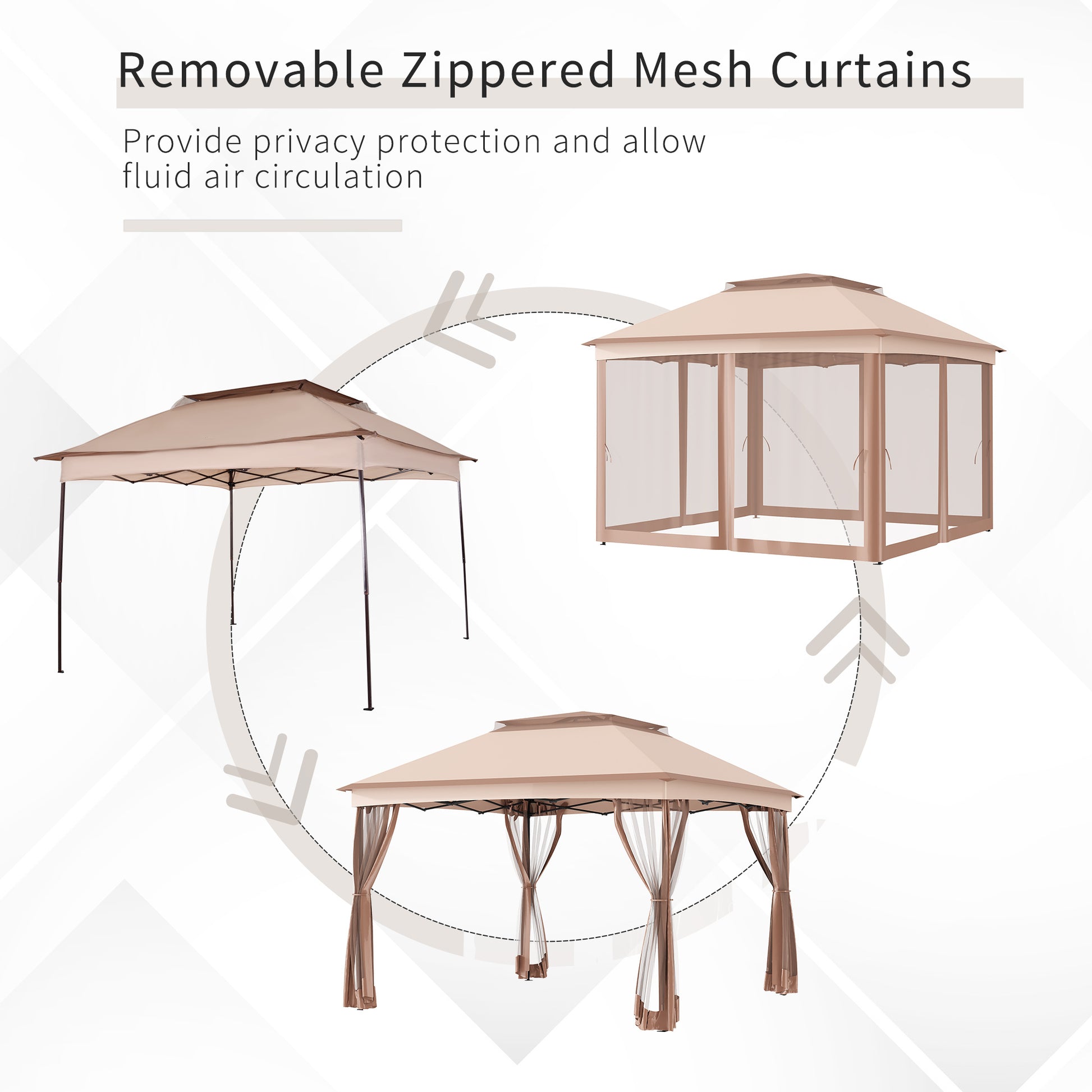 Outsunny 11' X 11' Pop Up Canopy, Outdoor Patio Gazebo Shelter With Removable Zipper Netting, Instant Event Tent W 114 Square Feet Of Shade And Carry Bag For Backyard, Garden, Khaki Brown Metal