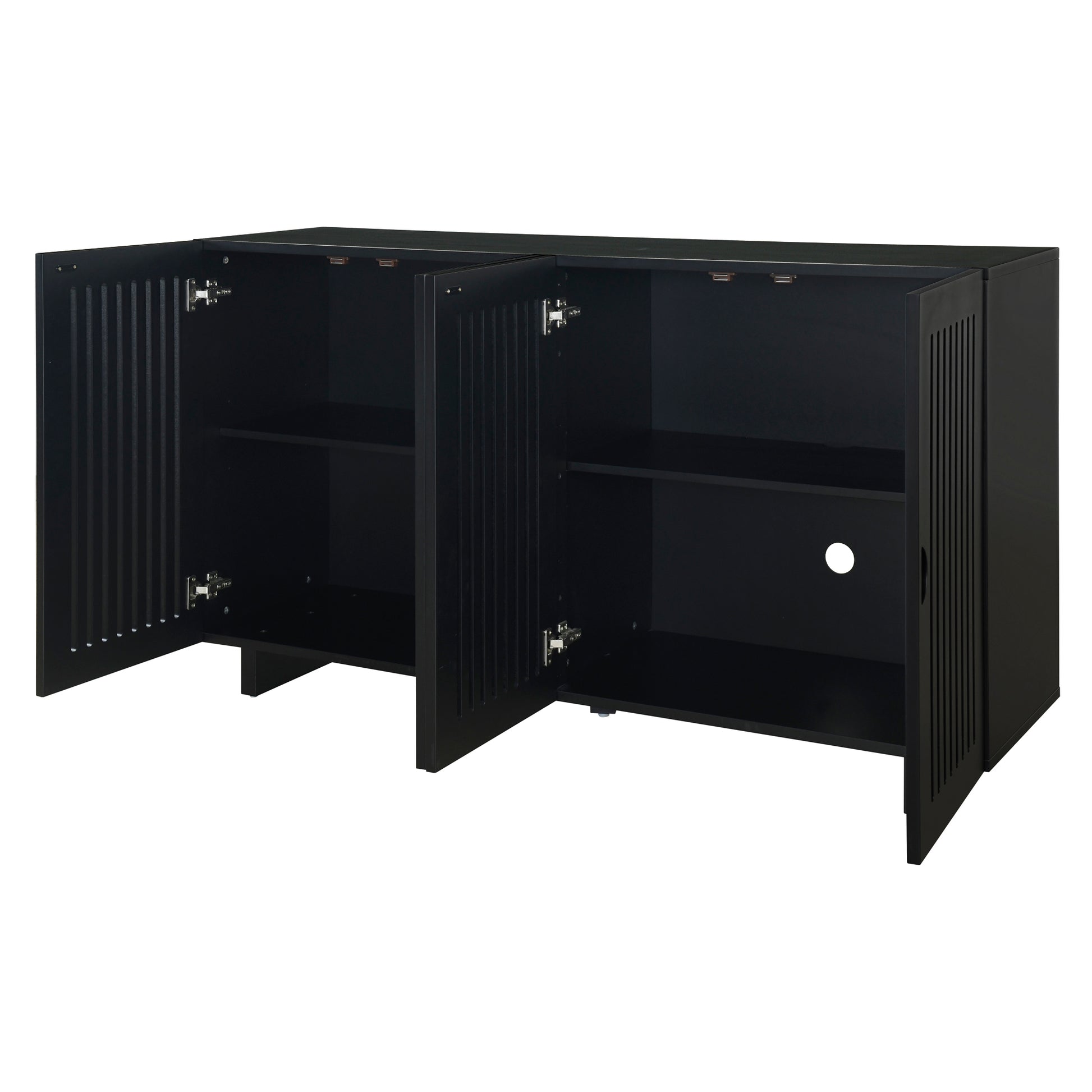 Modern Style Sideboard With Superior Storage Space, Hollow Door Design And 2 Adjustable Shelves For Living Room And Dining Room Black Black Dining Room Adjustabel Shelves Mdf