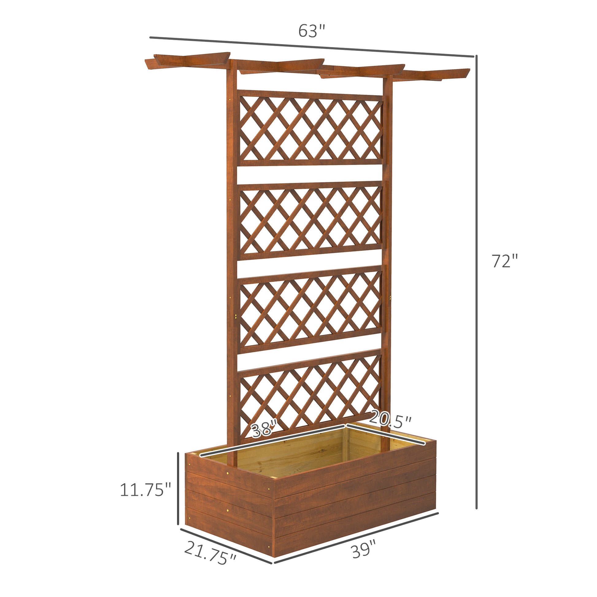 Outsunny Wood Planter With Trellis, Raised Garden Bed Privacy Screen Planter Box For Climbing Plants, Vines, Vegetables, Flowers Orange Wood