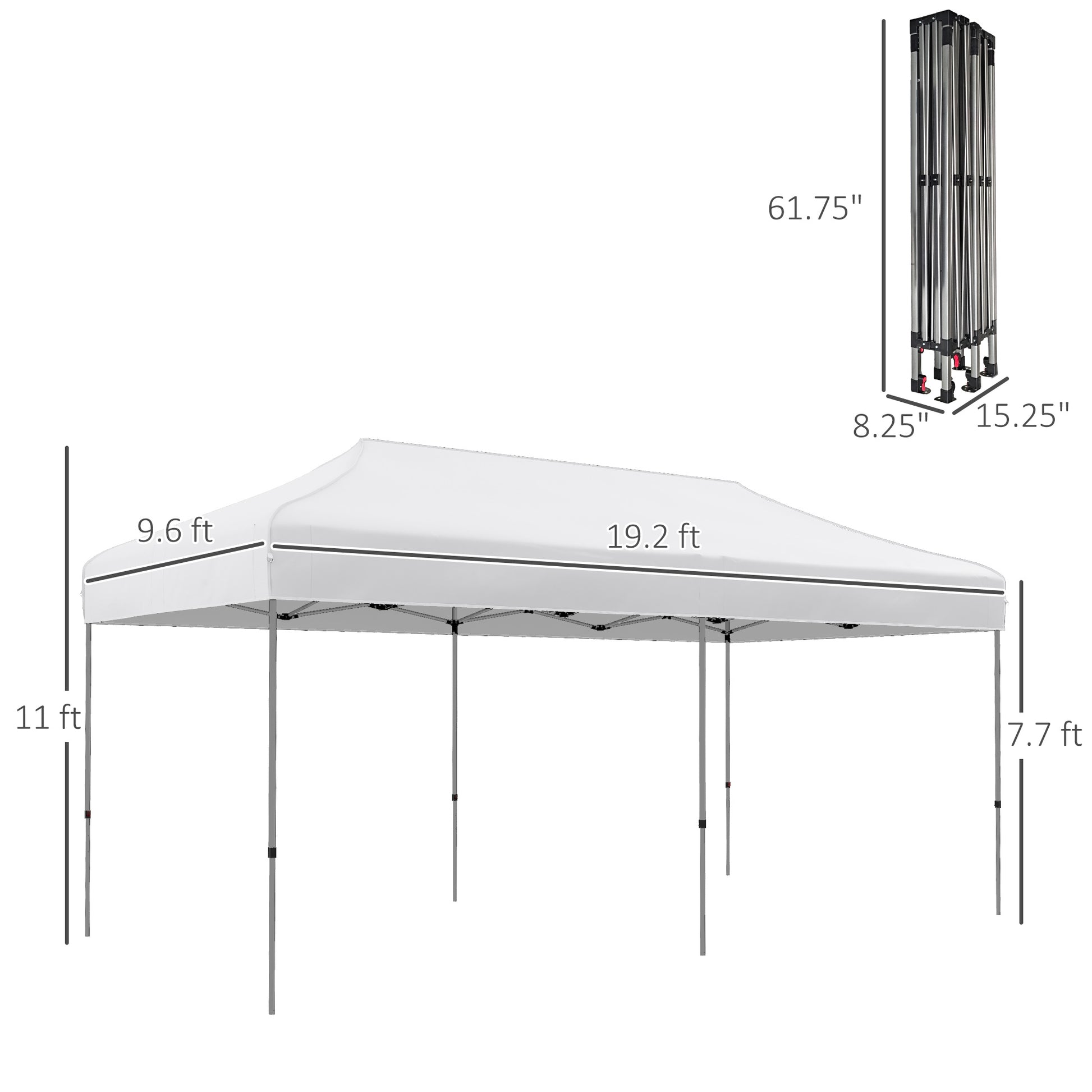 Outsunny 10' X 20' Pop Up Canopy Tent, Instant Sun Shelter With 3 Level Adjustable Height, Easy Up Outdoor Tent For Parties With Wheeled Carry Bag For Garden, Patio, White White Steel