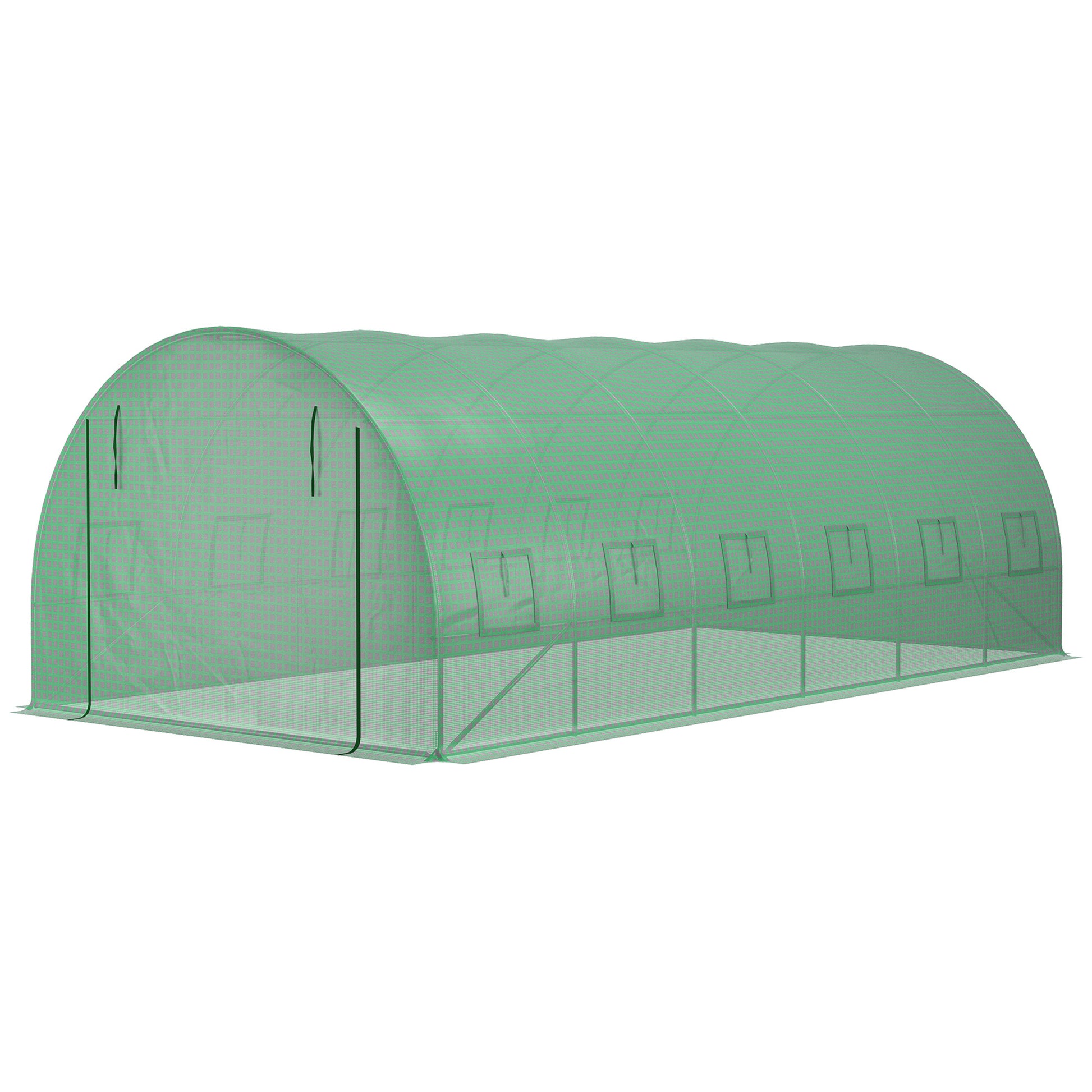 Outsunny 19.7' X 9.8' X 6.6' Plastic Greenhouse Cover Replacement, Heavy Duty Waterproof Tarp For Hoop House, Sheeting With 12 Windows, Door & Reinforcement Grid, Green Green Polyethylene