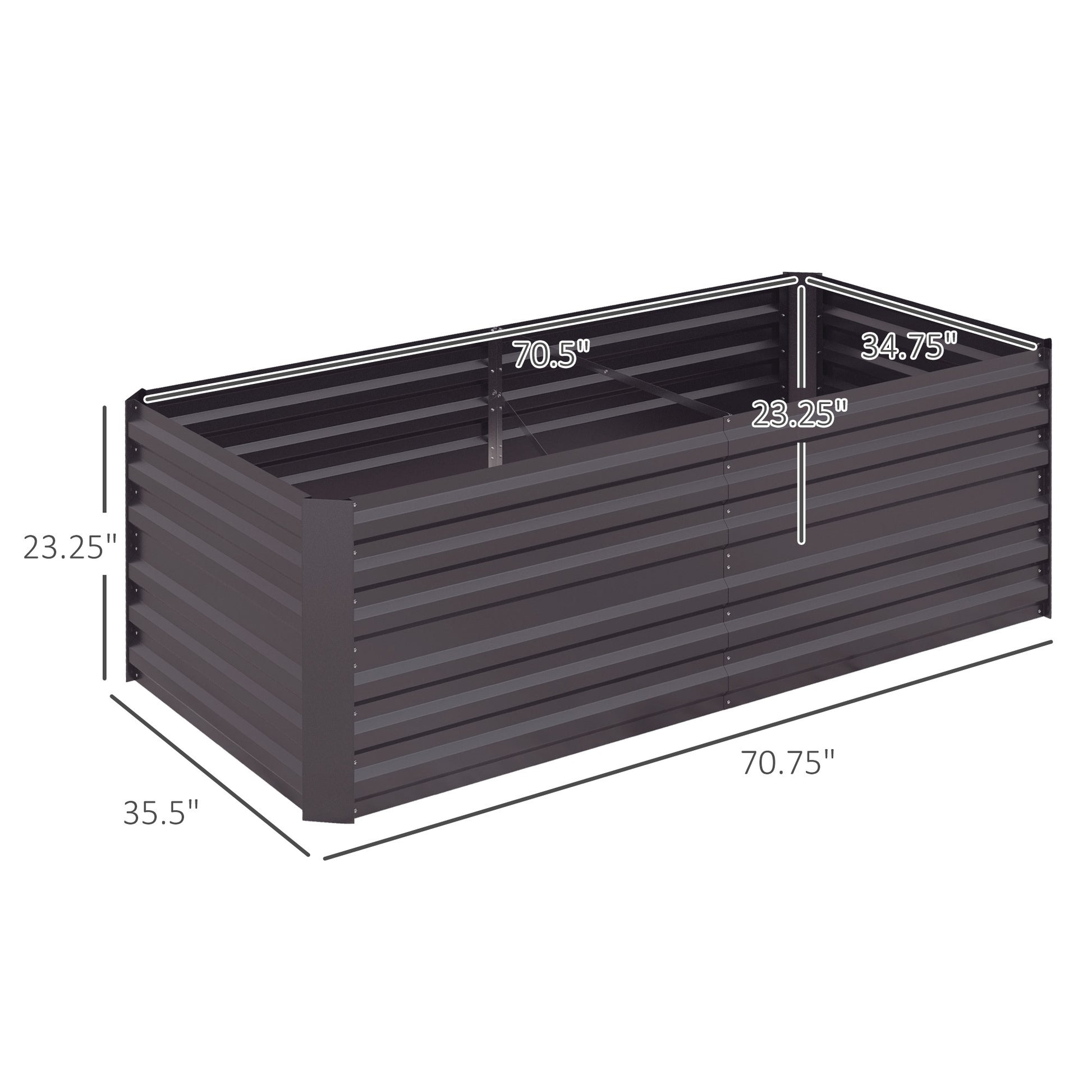 Outsunny Galvanized Raised Garden Bed Kit, Large And Tall Metal Planter Box For Vegetables, Flowers And Herbs, Reinforced, 6' X 3' X 2', Dark Gray Gray Steel