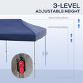 Outsunny 10' X 20' Pop Up Canopy Tent, Instant Sun Shelter With 3 Level Adjustable Height, Easy Up Outdoor Tent For Parties With Wheeled Carry Bag For Garden, Patio, Dark Blue Dark Blue Steel