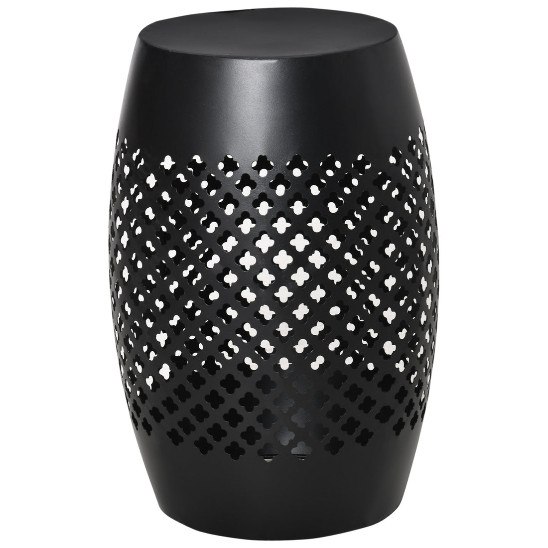 Outsunny 12.5" Steel Patio End Table, Round Hollow Drum Side Table, Accent Table For Indoor And Outdoor, Black Black Steel