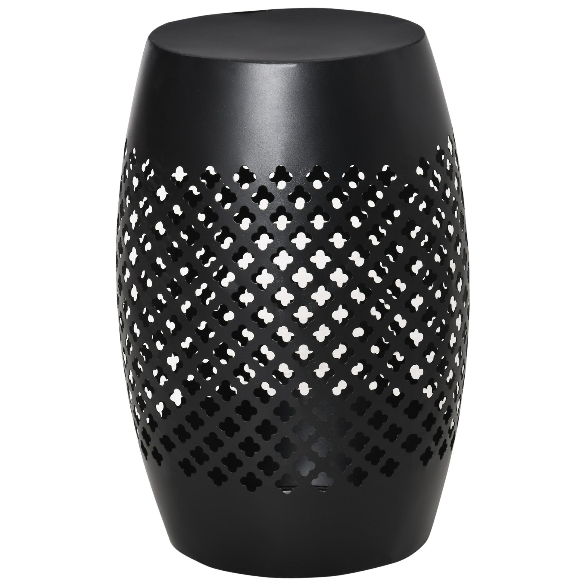Outsunny 12.5" Steel Patio End Table, Round Hollow Drum Side Table, Accent Table For Indoor And Outdoor, Black Black Steel