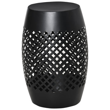 Outsunny 12.5" Steel Patio End Table, Round Hollow Drum Side Table, Accent Table For Indoor And Outdoor, Black Black Steel
