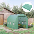 Outsunny 9.8' X 6.6' X 6.6' Plastic Greenhouse Cover Replacement, Heavy Duty Waterproof Tarp For Hoop House, Sheeting With 6 Windows, Door & Reinforcement Grid, Green Green Polyethylene