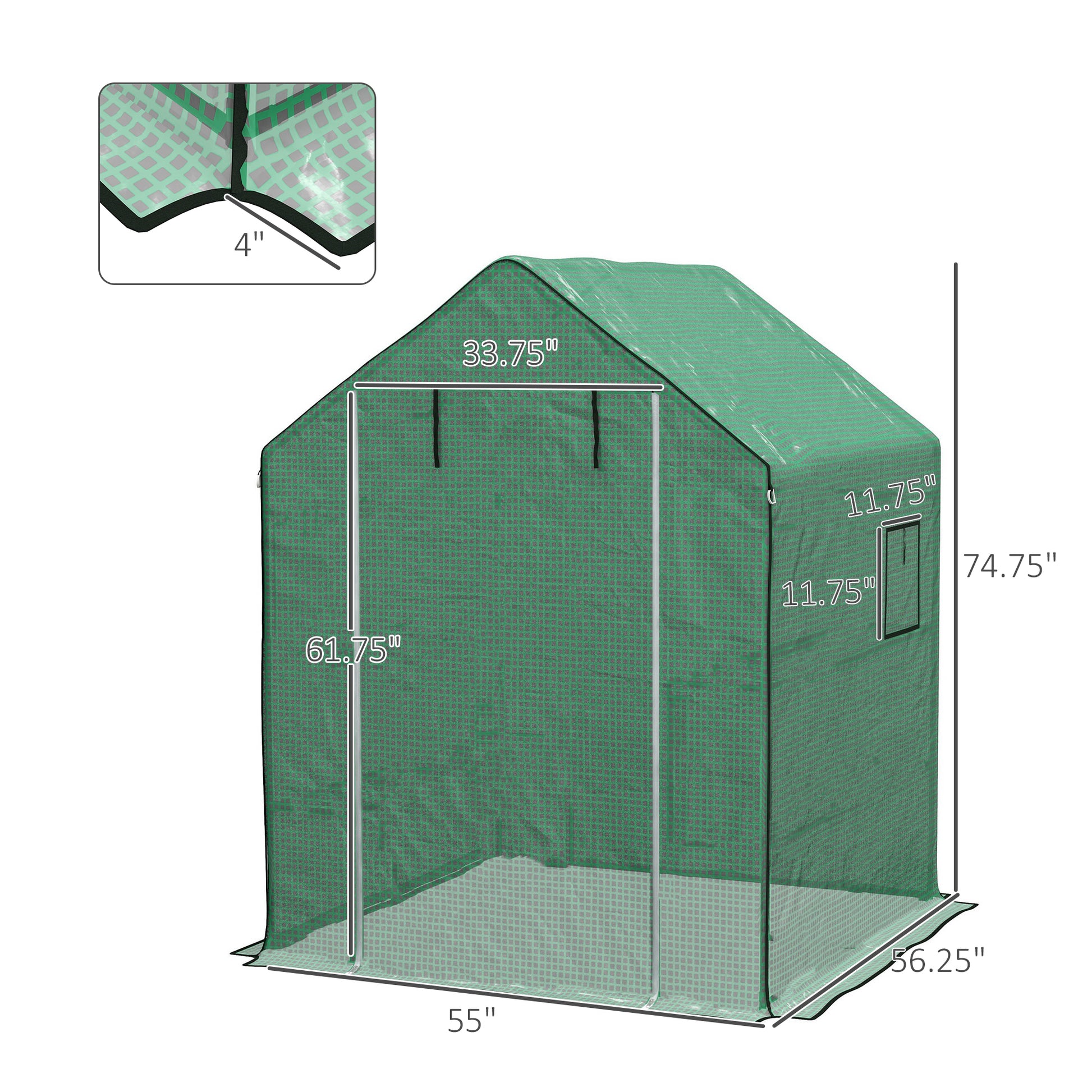 Outsunny 2 Pieces Walk In Greenhouse Replacement Cover For 01 0472 W Roll Up Door And Mesh Windows, 55"X56.25"X74.75" Reinforced Anti Tear Pe Hot House Cover Frame Not Included , White And Green Green Polyethylene