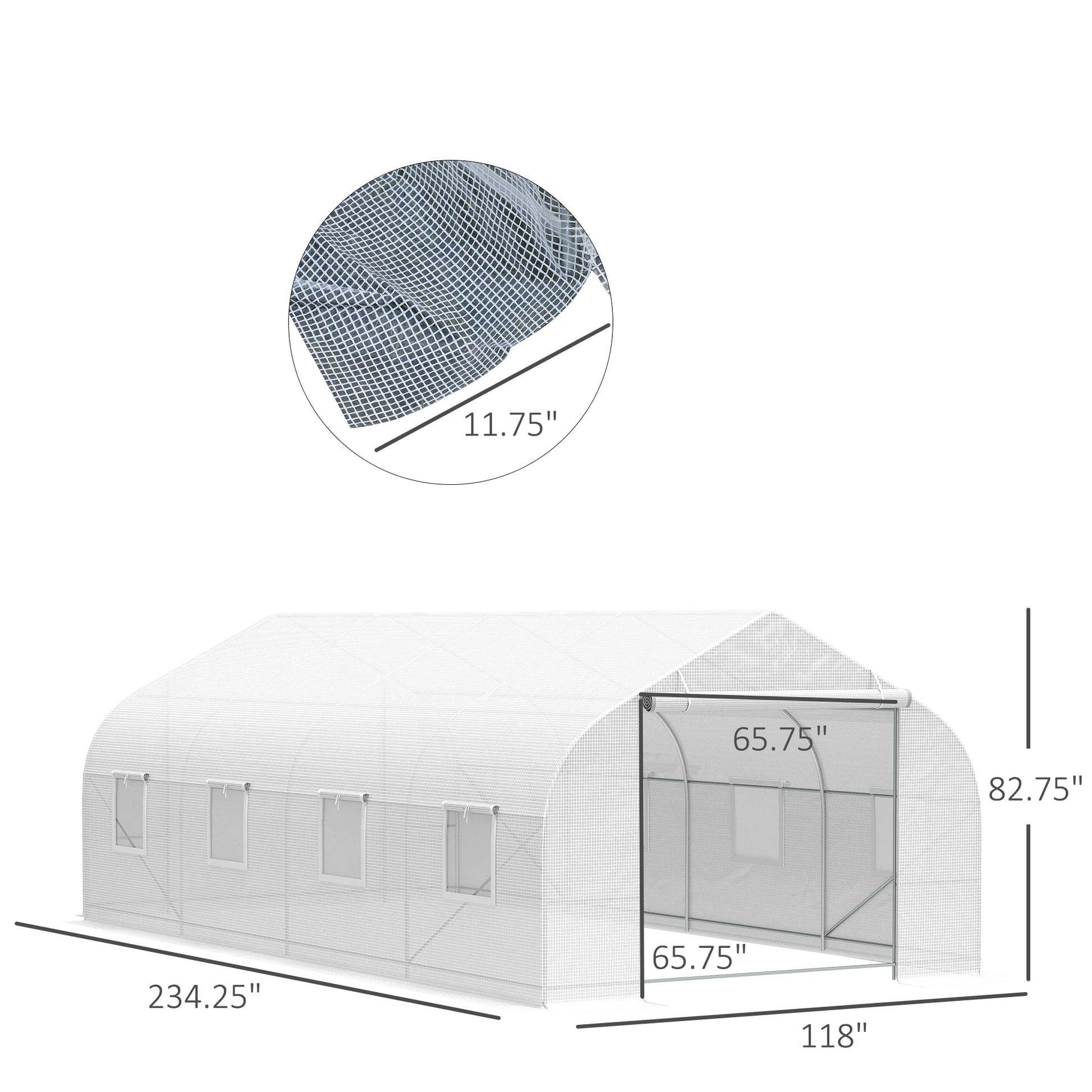 Outsunny 20' X 10' X 7' Outdoor Walk In Greenhouse, Tunnel Green House With Roll Up Windows, Zippered Door, Pe Cover, Heavy Duty Steel Frame, White White Steel