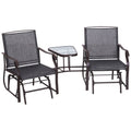 Outsunny Outdoor Glider Chairs With Coffee Table, Patio 2 Seat Rocking Chair Swing Loveseat Withsling For Backyard, Garden And Porch, Grey Brown Steel