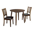 Cozy 3Pc Dining Set Round Dining Table And 2X Side Chairs Walnut, Dark Brown Transitional Solid Wood Dining Room Furniturepadded Seat Wood Walnut Brown Slat Back Seats 2 Wood Dining Room Solid Wood
