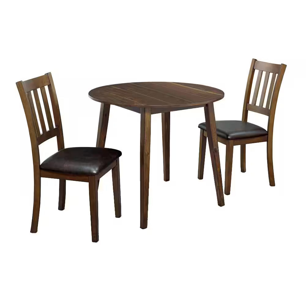 Cozy 3Pc Dining Set Round Dining Table And 2X Side Chairs Walnut, Dark Brown Transitional Solid Wood Dining Room Furniturepadded Seat Wood Walnut Brown Slat Back Seats 2 Wood Dining Room Solid Wood