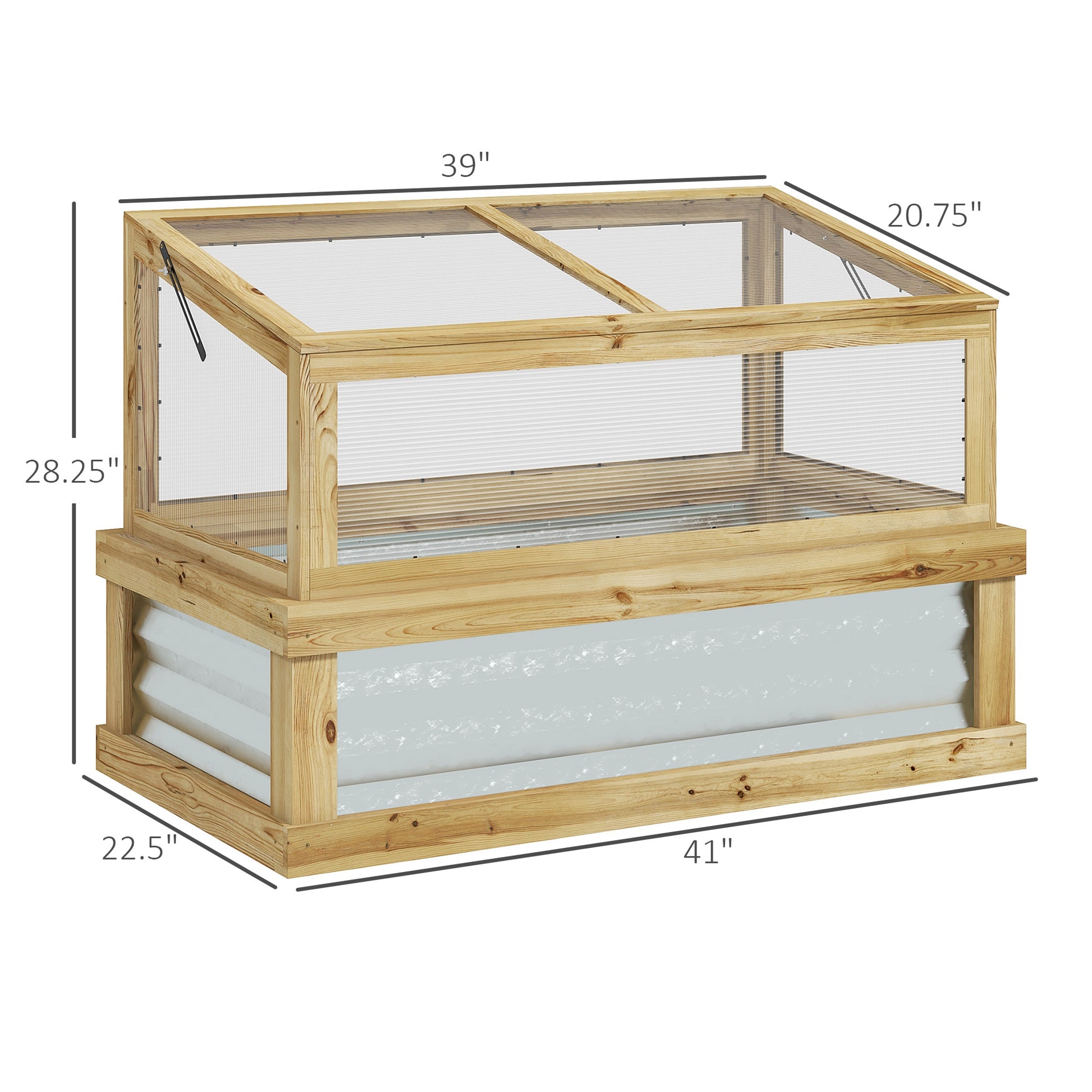 Outsunny Raised Garden Bed With Polycarbonate Greenhouse, Lean To Garden Wooden Cold Frame Greenhouse Flower Planter Protection, Lean To Roof, 41" X 22.5" X 28.25", Natural Natural Wood