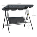 Outsunny 3 Person Porch Swing With Stand, Outdoor Swing For Patio Porch With Adjustable Tilt Canopy & Comfortable Swing Bench Style Seat, Steel Frame, Grey Gray Steel