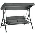 Outsunny 3 Person Patio Swing Chair Bed, Converting Flatbed, Outdoor Porch Swing Glider With Adjustable Canopy, Removable Cushions, Pillows, For Garden, Poolside, Backyard, Gray Gray Steel