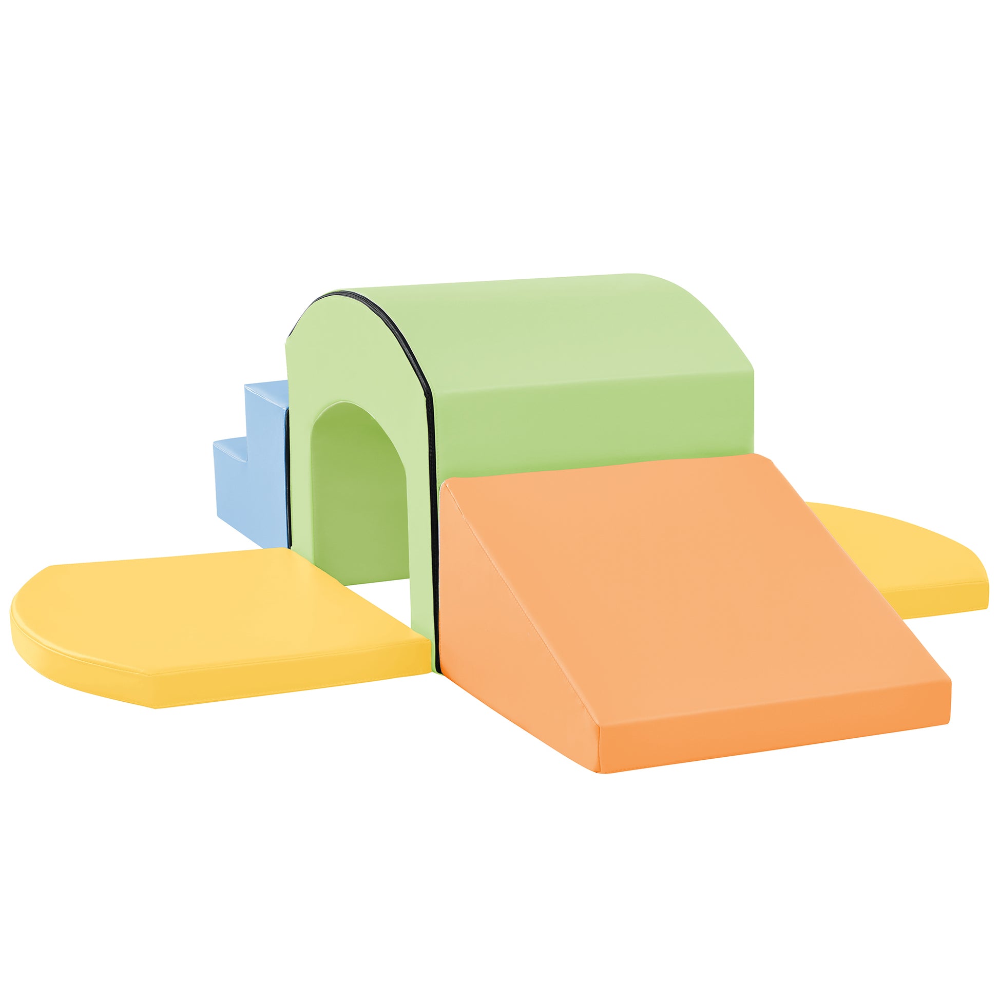 Soft Foam Playset For Toddlers, Safe Softzone Single Tunnel Foam Climber For Kids, Lightweight Indoor Active Play Structure With Slide Stairs And Ramp For Beginner Toddler Climb And Crawl Colorful Foam