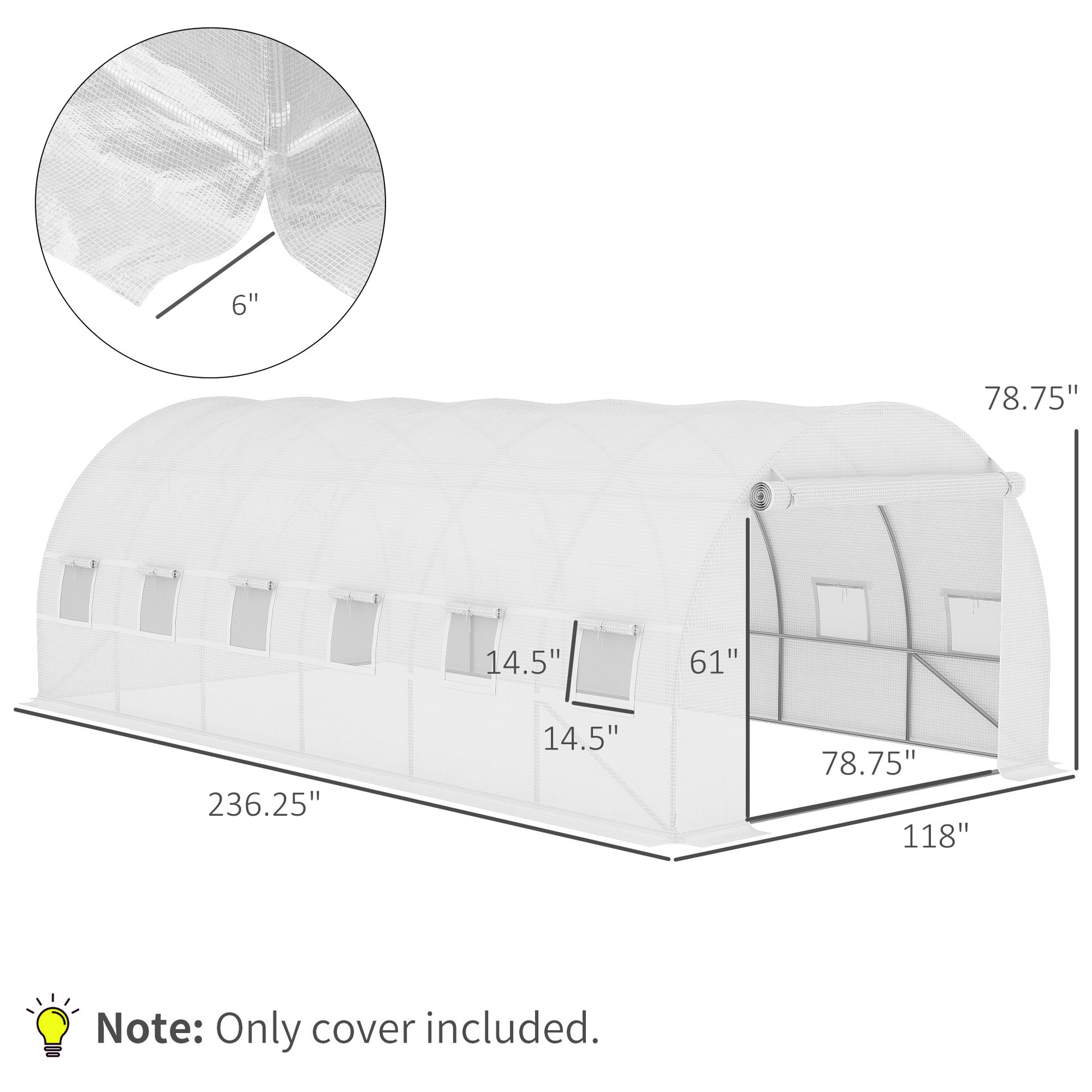 Outsunny 19.7' X 9.8' X 6.6' Plastic Greenhouse Cover Replacement, Heavy Duty Waterproof Tarp For Hoop House, Sheeting With 12 Windows, Door & Reinforcement Grid, White White Polyethylene