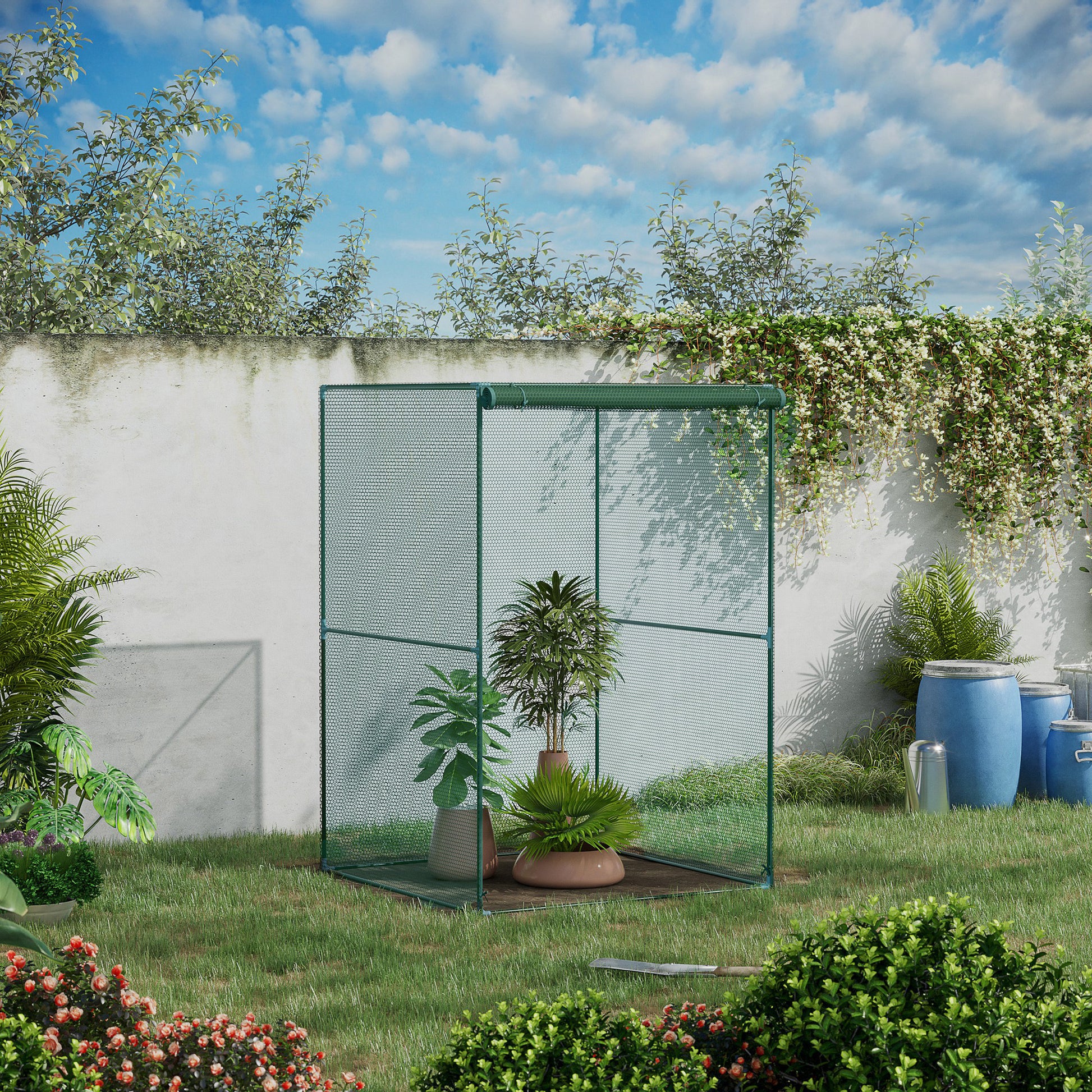Outsunny 4' X 4' Crop Cage, Plant Protection Tent With Zippered Doors For Vegetable Garden, Backyard, Green Green Steel